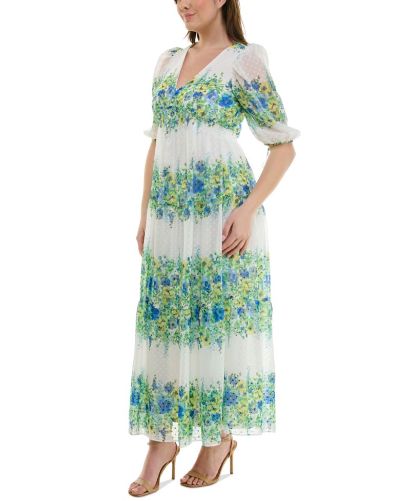 Plus Size Floral Chiffon A-Line Midi Dress