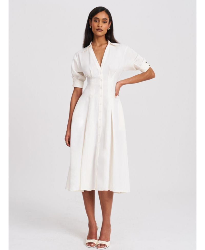 Women's Palina Lyocell Pleated Midi Preppy Shirt Dress