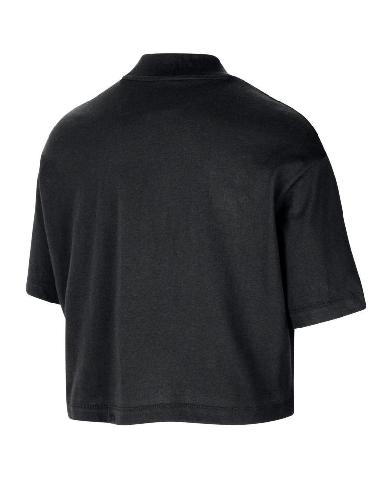 Women's Black Boston Celtics Courtside Mock Neck Loose Fit Cropped T-Shirt