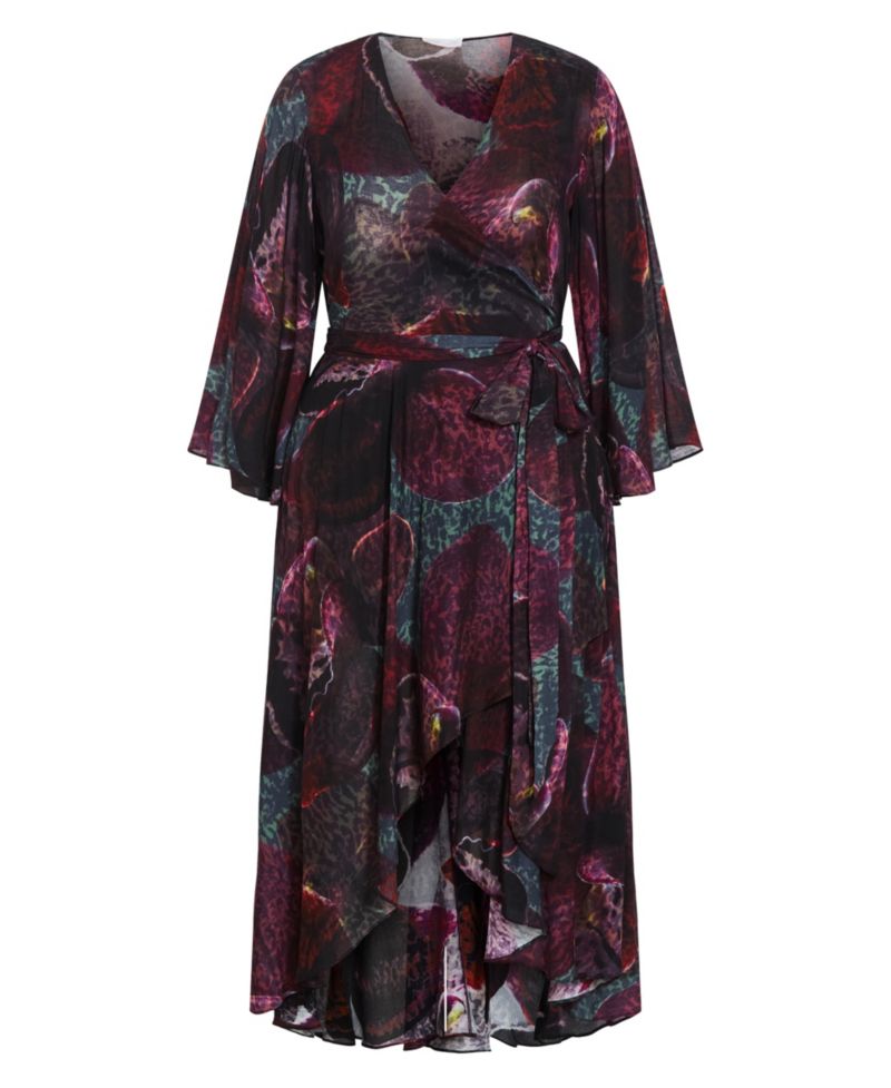 Women's Plus Size Evangeline V-Neck Bell-Sleeve Floral-Print Wrap Maxi Dress