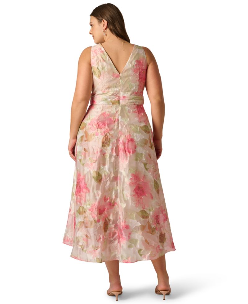 Plus Size Cascade Organza V-Neck Midi Dress
