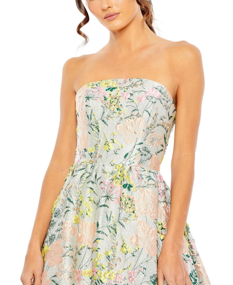 Petite Floral Brocade Strapless A Line Gown
