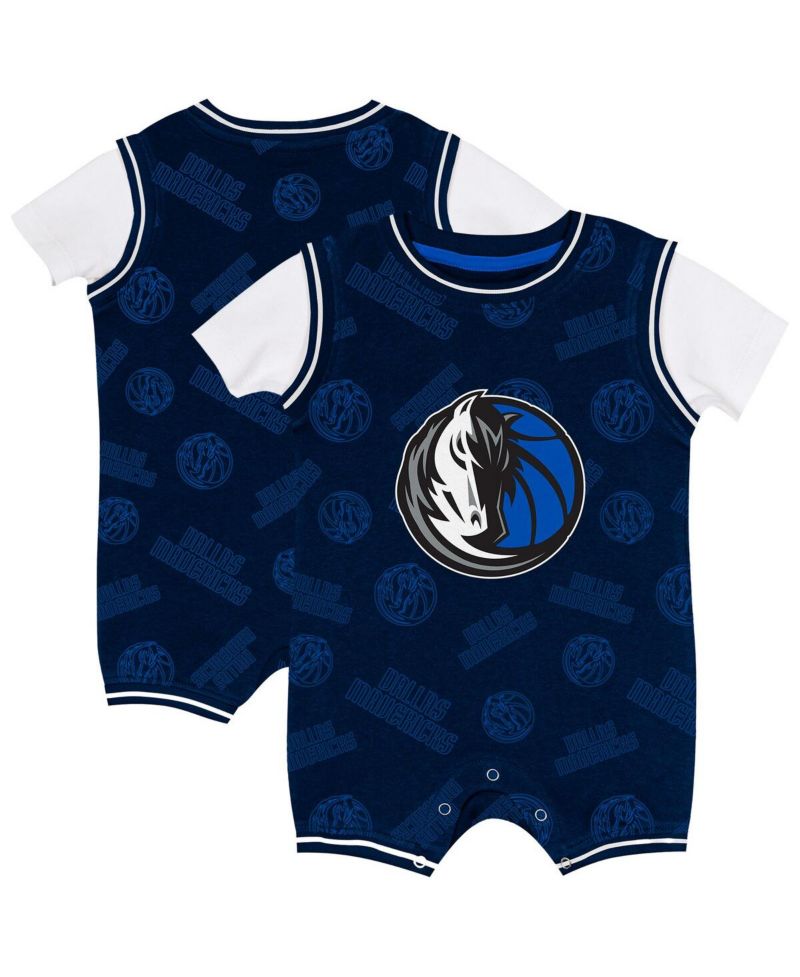 Baby Boys and Girls Navy Dallas Mavericks Logo Mania Romper