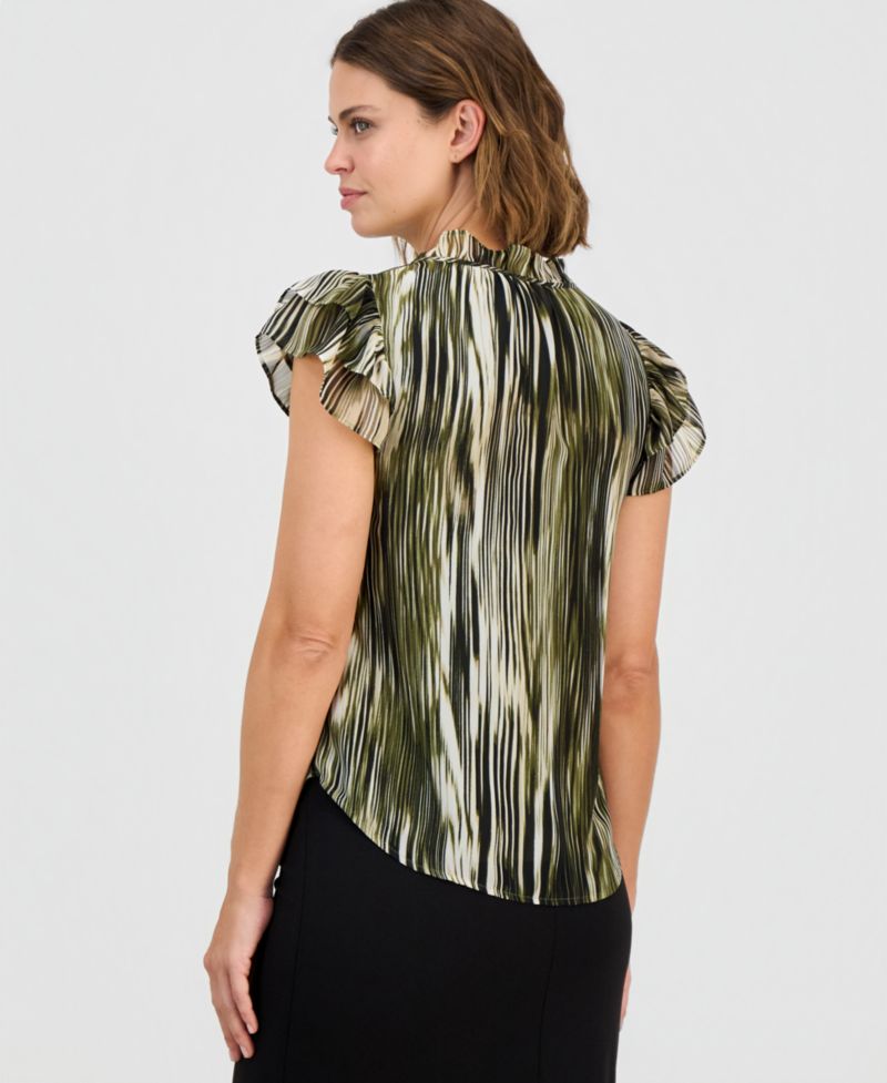 Women's Flutter-Sleeve Tie-Neck Top