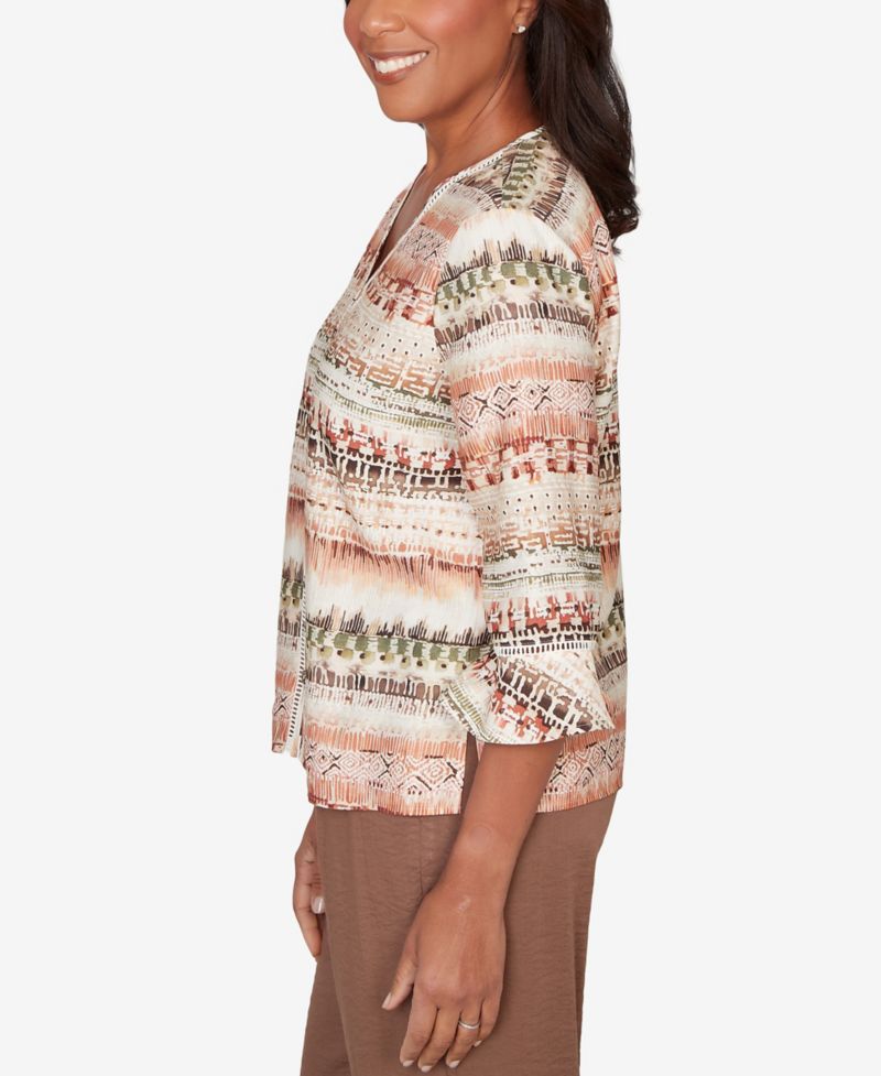Petite Spice Market Biadere Stripe Center Seam V-Neck Top