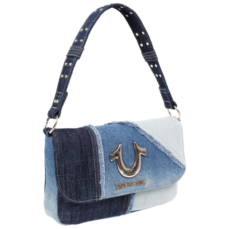 Frayed Denim Horseshoe Hobo Bag