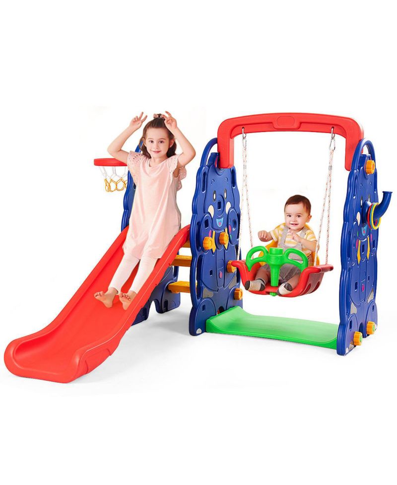 Kids All in One Climber/Slide/Swing Playset with Basketball Hoop - 3 in 1 Set