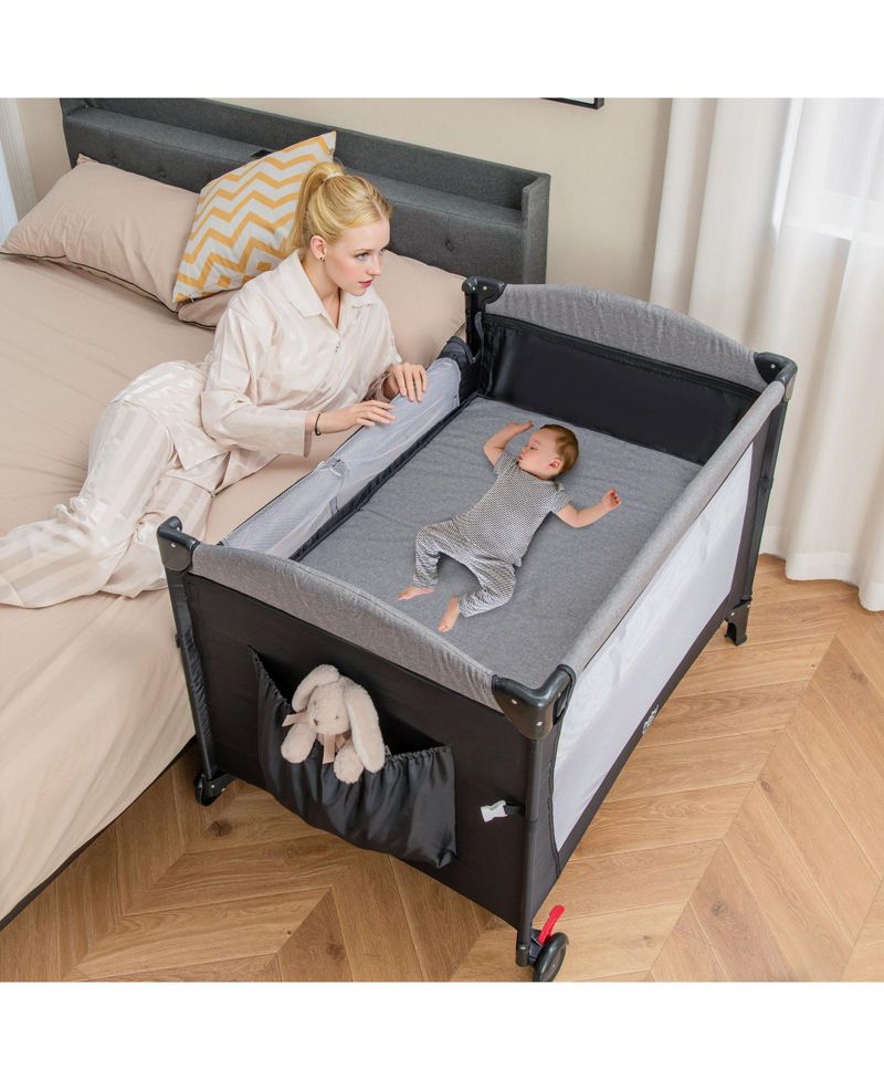 5-in-1 Baby Playpen and Bedside Crib with Music Box for Newborns and Infants