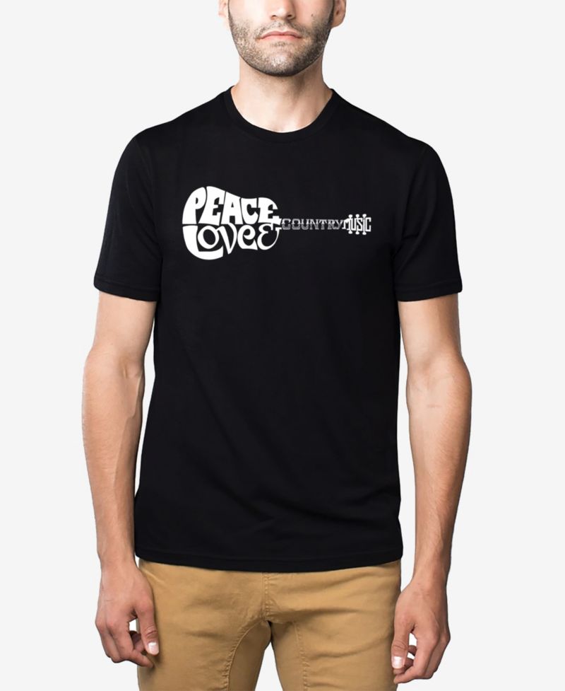 Men's Cotton/Poly Blend Word Art T-Shirt - Peace Love Country Guitar