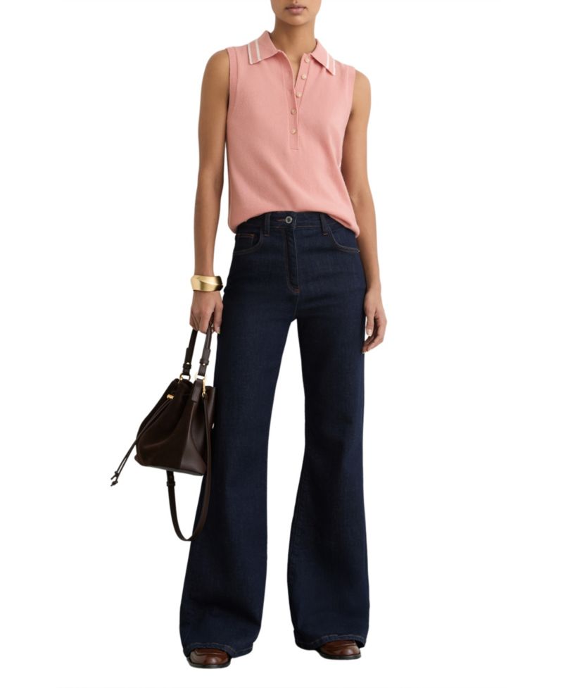 Women's Wool-Cashmere Sleeveless Polo Top