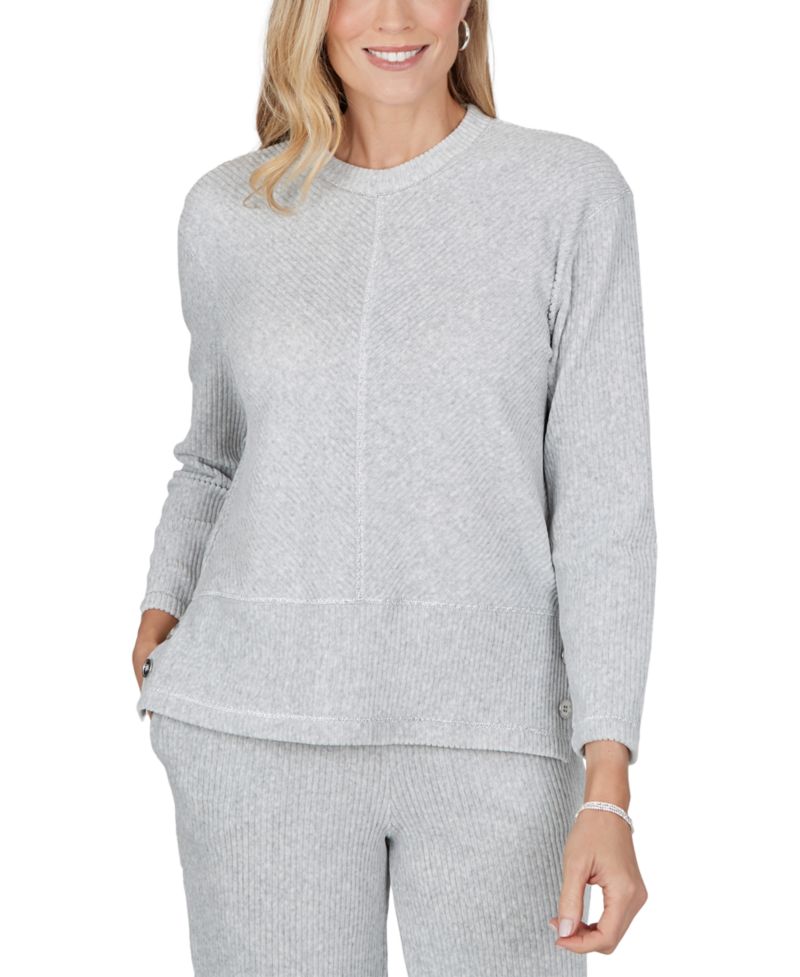 Petite Ribbed Crewneck 3/4-Sleeve Sweater
