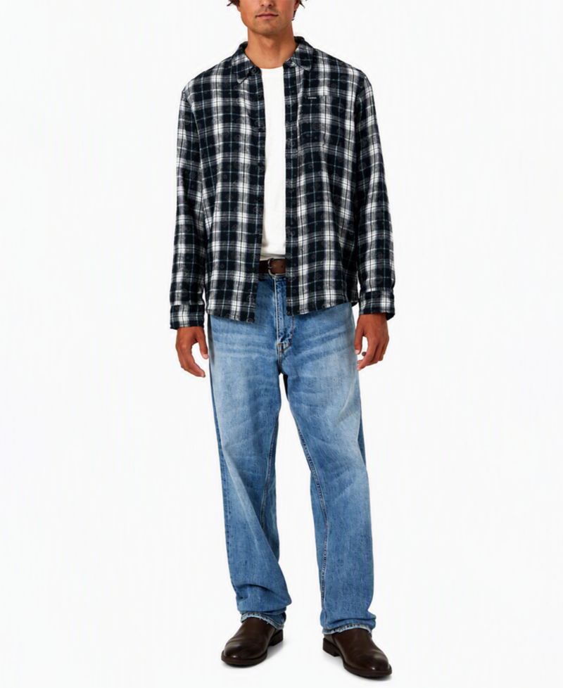 Men's Ocean Coast Plaid Long-Sleeve Logo-Print Button-Down Shirt