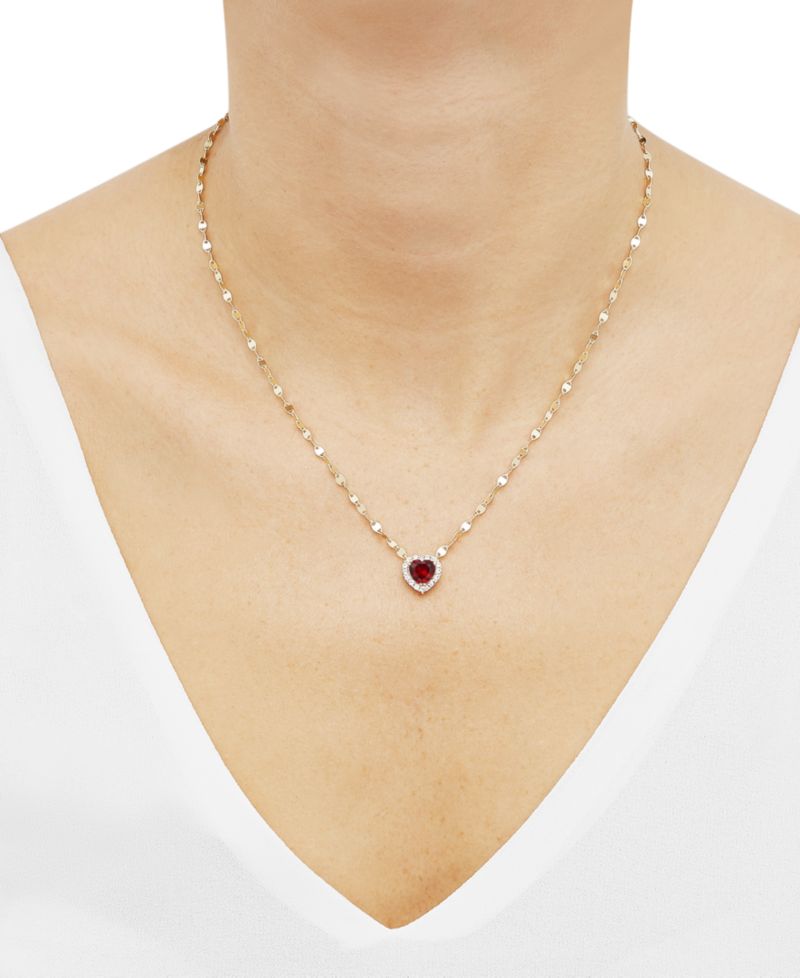 Lab-Grown Pink Sapphire (1-1/2 ct. t.w.) & Lab-Grown White Sapphire (1/4 ct. t.w.) Heart Pendant Necklace in 14k Gold-Plated Sterling Silver, 16" + 2" extender (Also in Lab-Grown Ruby)