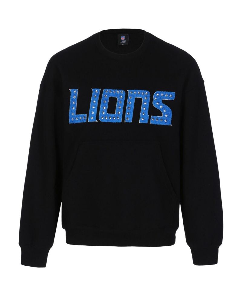 Women's Black Detroit Lions Chenille Jeweled Sweatshirt