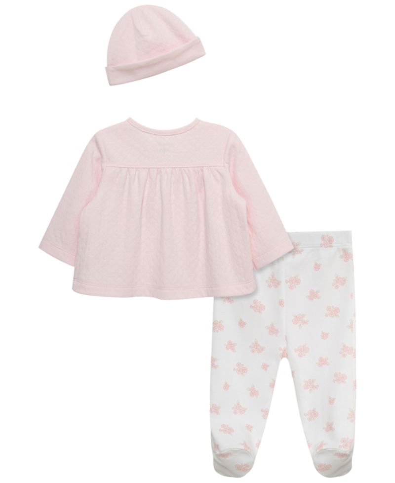 Baby Girls' Cotton Long-Sleeve Cardigan, Pants and Hat, 3-Piece Set