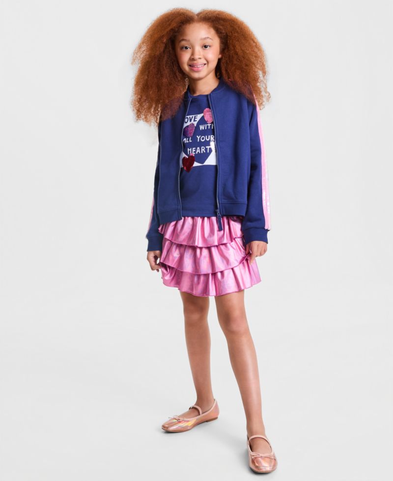 Girls' XS-XL Sequin-Stripe Fleece Bomber Jacket