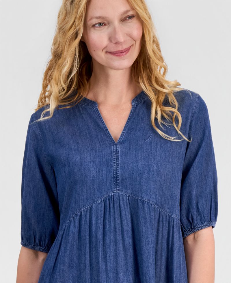 Women's Tiered Chambray A-Line Dress