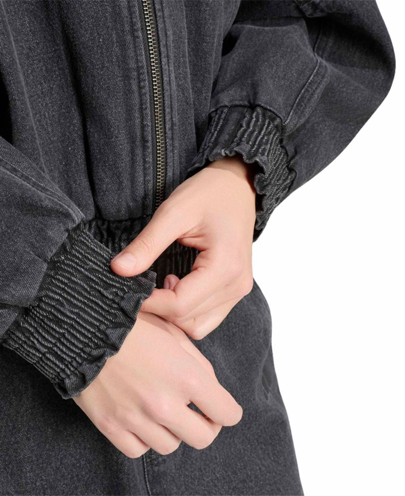 Women's Stadium Washed Denim Bomber Loose-Fit Jacket