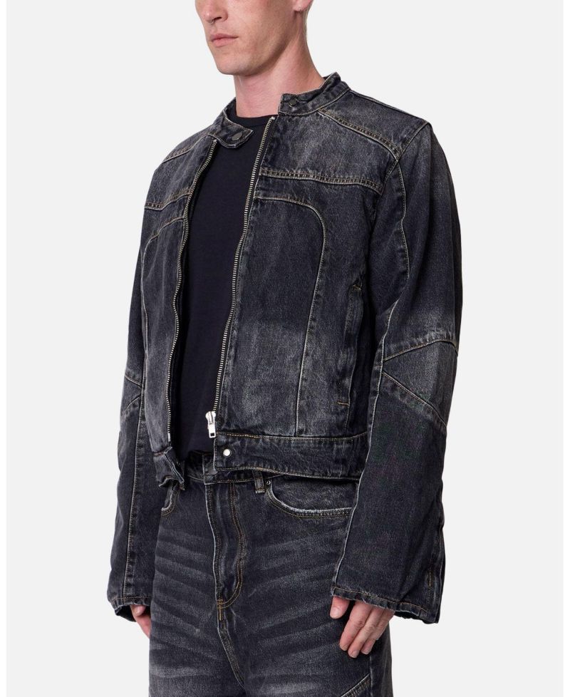 Men's Panelled Moto Denim Jacket