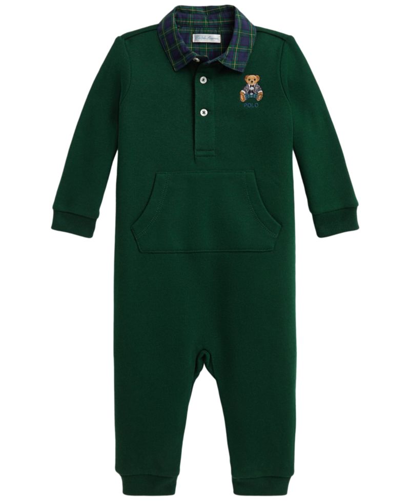 Baby Boys' Polo Bear Plaid Fleece Coverall