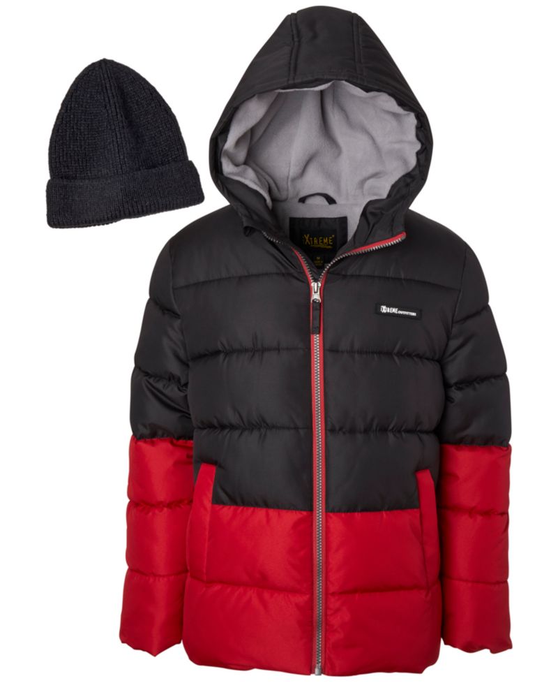 Boys' 6-20 Ripstop Color-Block Puffer Jacket with Hat, 2-Piece Set