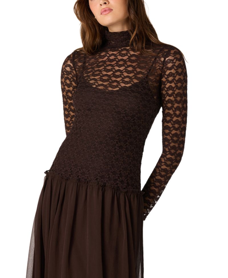 Women's Camila A-Line Lace Mock Neck Dress