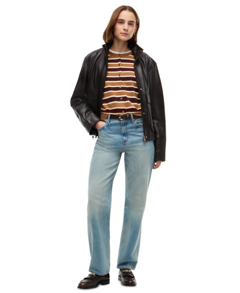 Women's Striped Slim-Fit Crewneck Cardigan