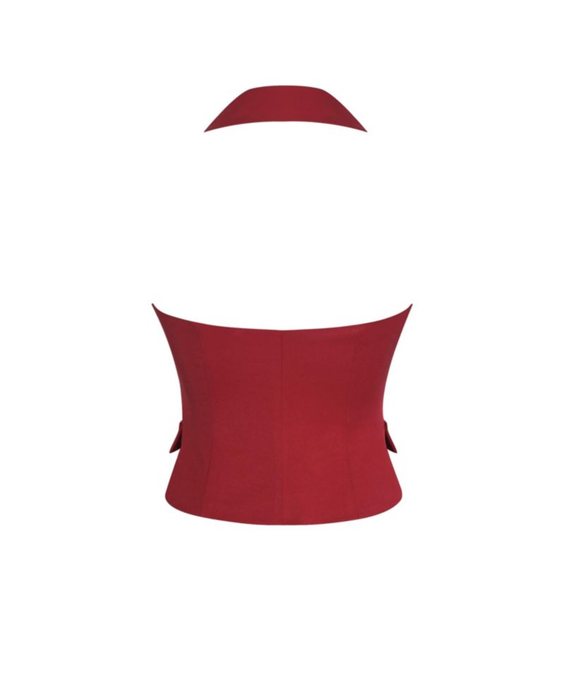 Women's Ursella Crimson Halter Single-Breasted Lapel Top