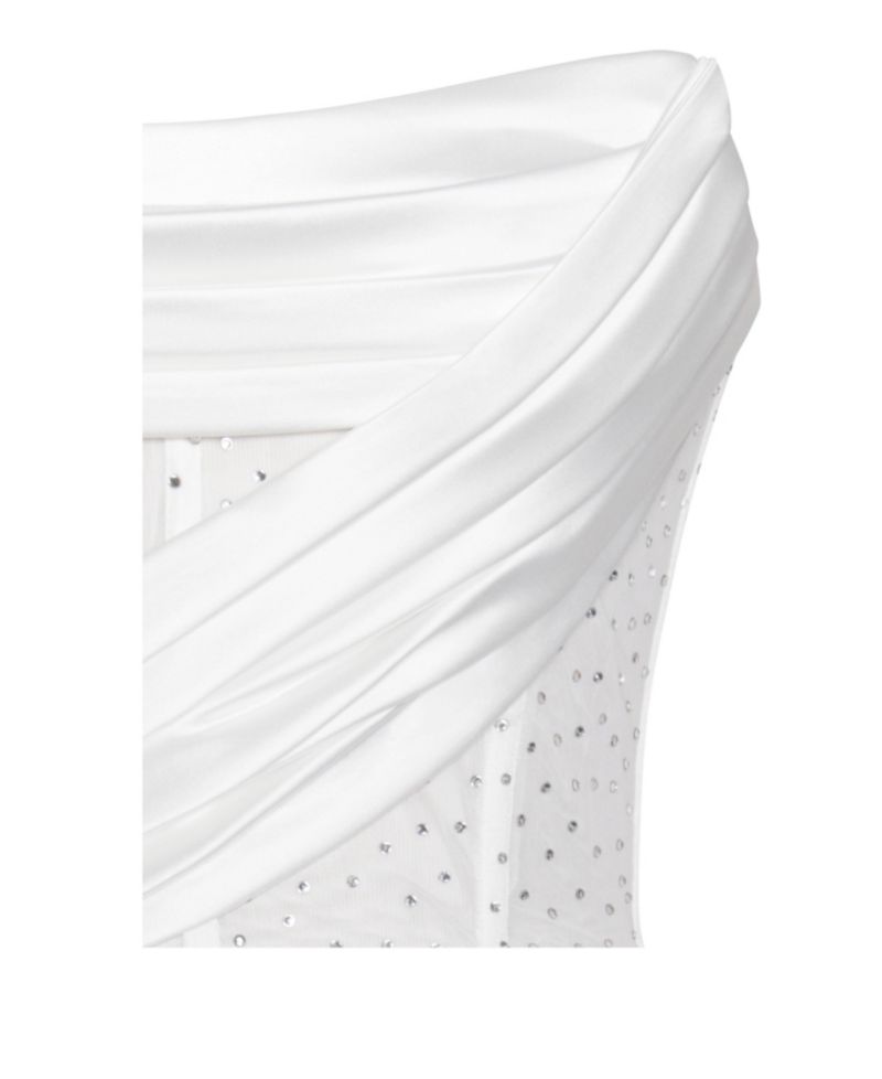 Women Holly White Crystallized Corset High Slit Satin Gown