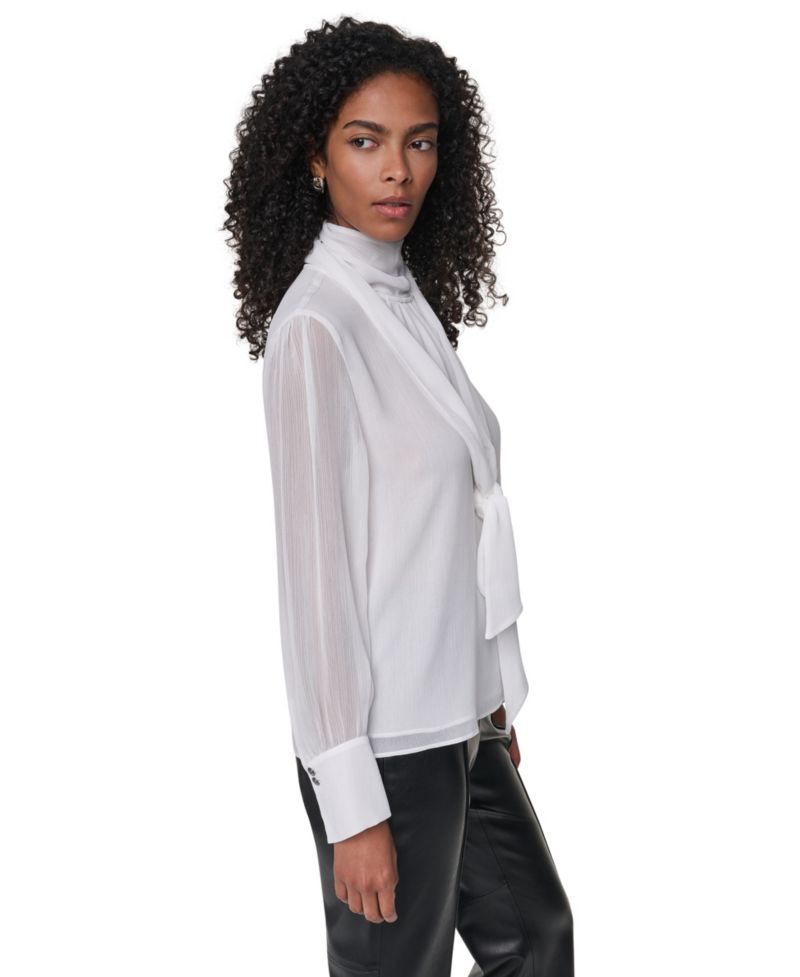 Women's Mock Neck Woven Fitted Long-Sleeve Blouse