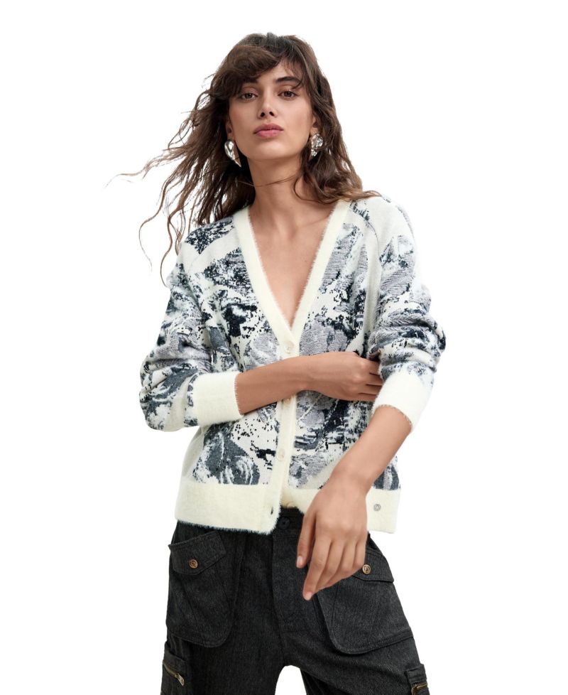 Women's M. C. Lacroix Floral-Print Jacquard Button-Front Cardigan