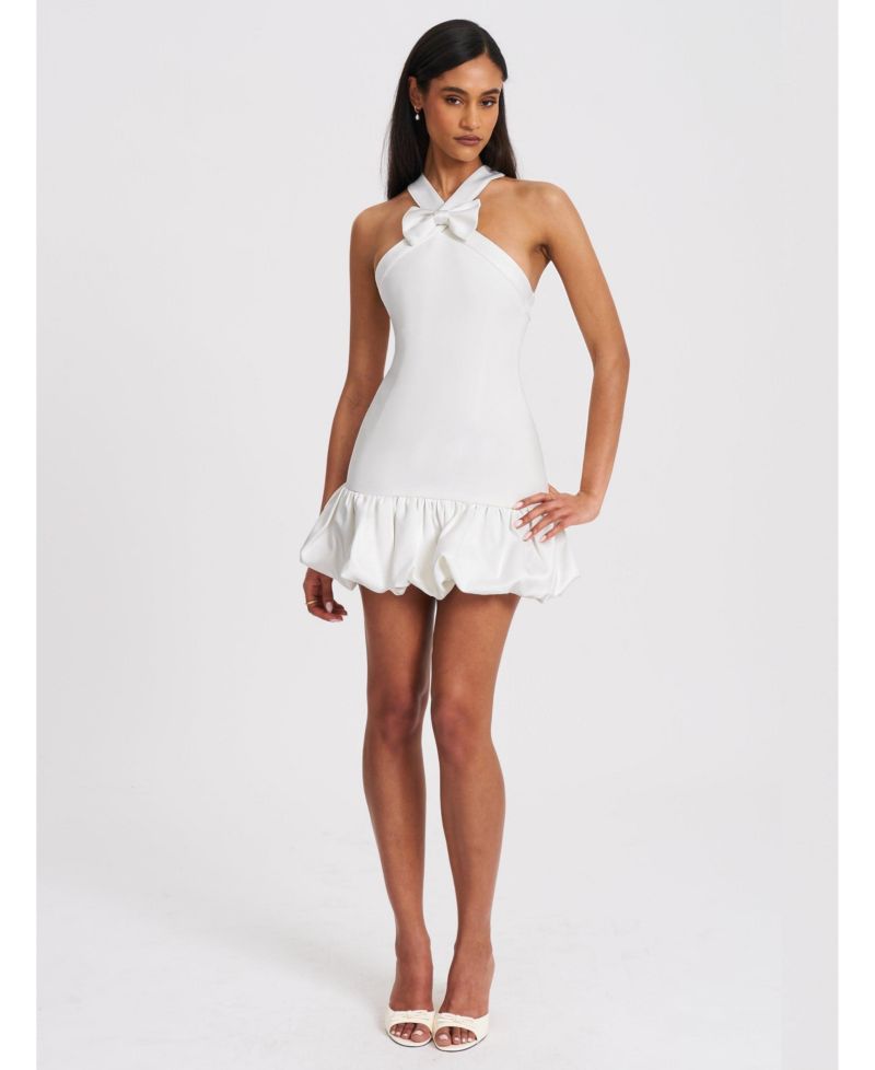 Women's Barbra White Cross Straps Bodycon Mini Dress with Bubble Hem