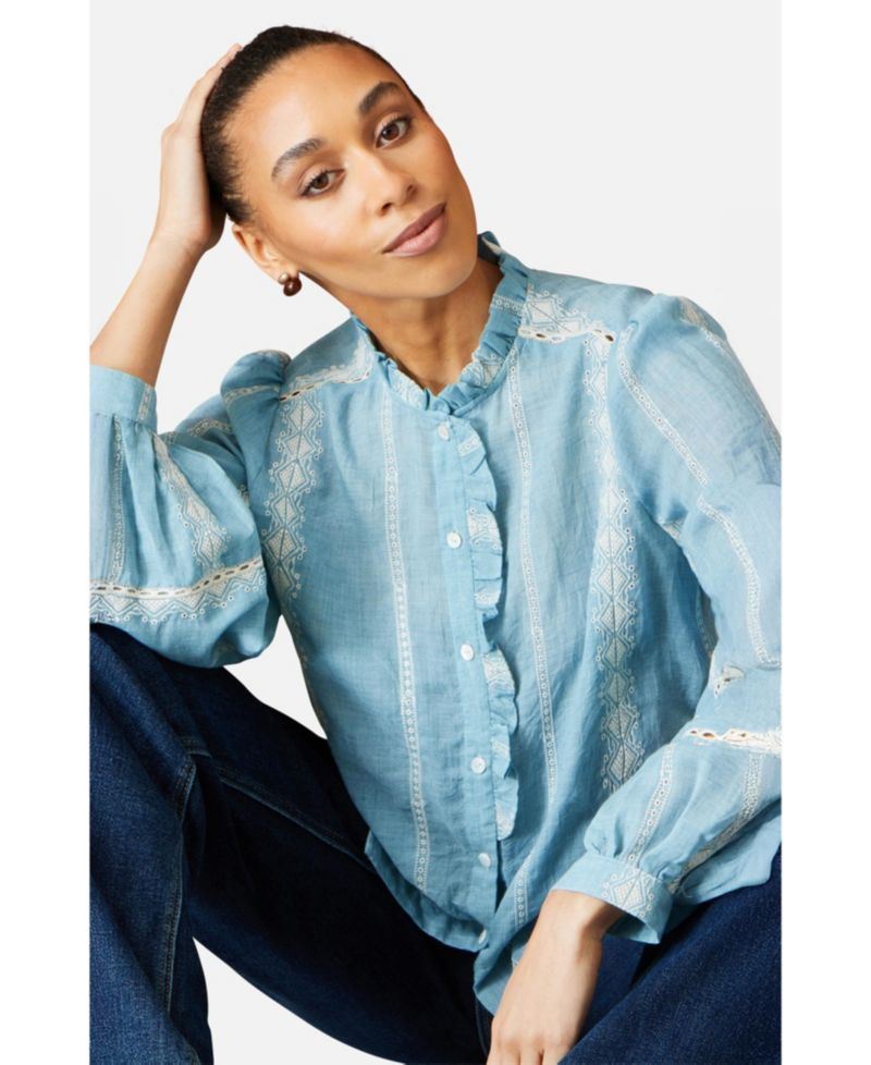 Women's Long-Sleeve Button-Up Mandarin Collar Blouse