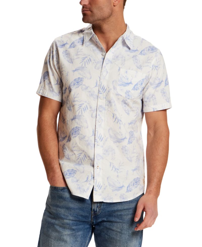 Men's Short-Sleeve Button-Down Seersucker Print 100% Cotton Hawaiian Shirt