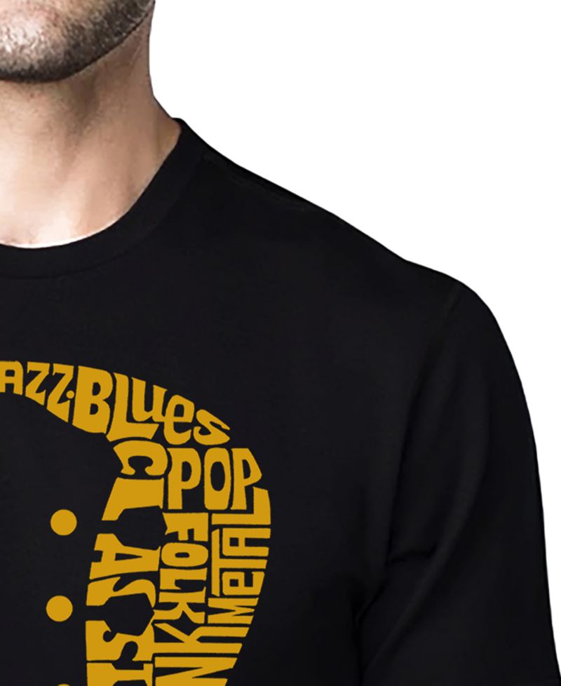 Men's Music Genres Guitar Neck Word Art Cotton and Polyester Blend T-Shirt