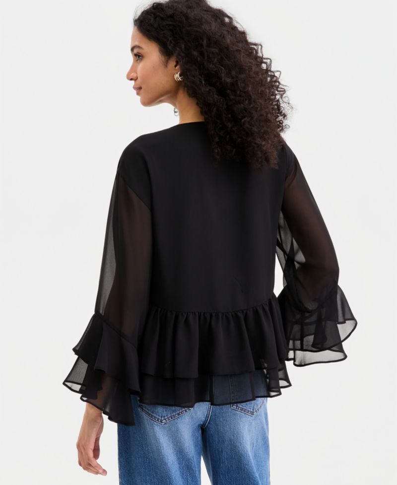 Women's Long Sleeve Chiffon Ruffle Blouse
