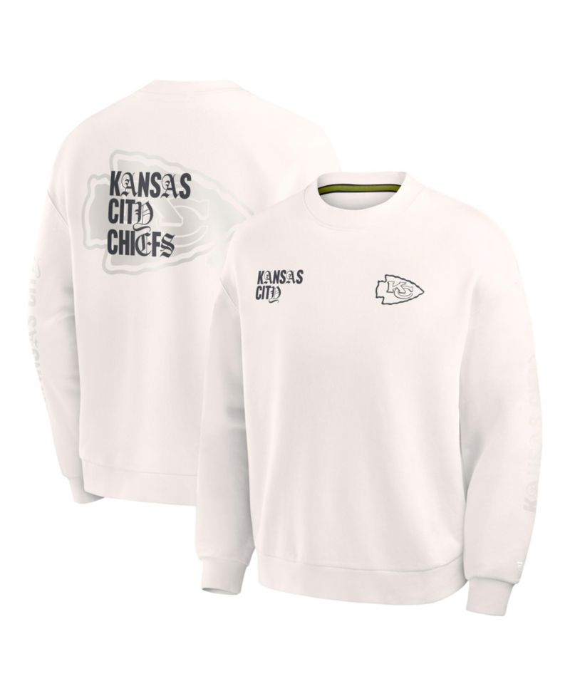 Men's Cream Kansas City Chiefs Oversized Type Play Multi Sweatshirt