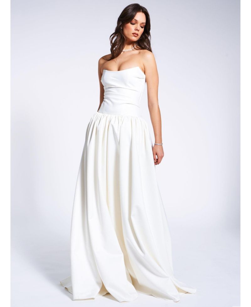 Women's Umay White Drop Waist Satin Corset Bridal Gown