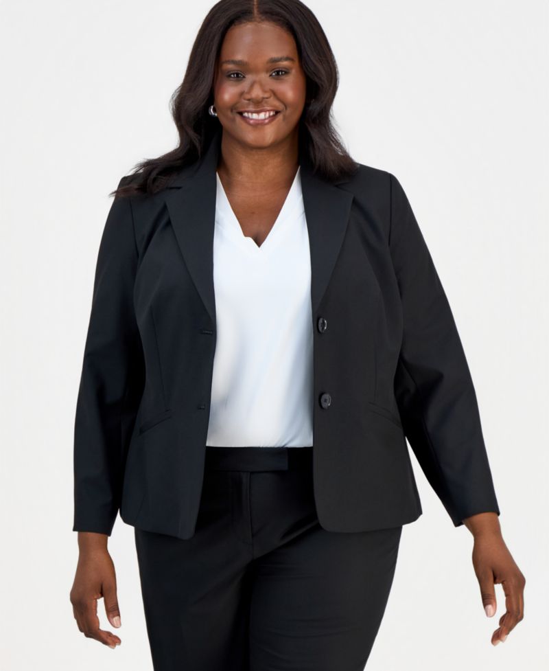 Plus Size Machine Washable Notched-Collar Two-Button Blazer