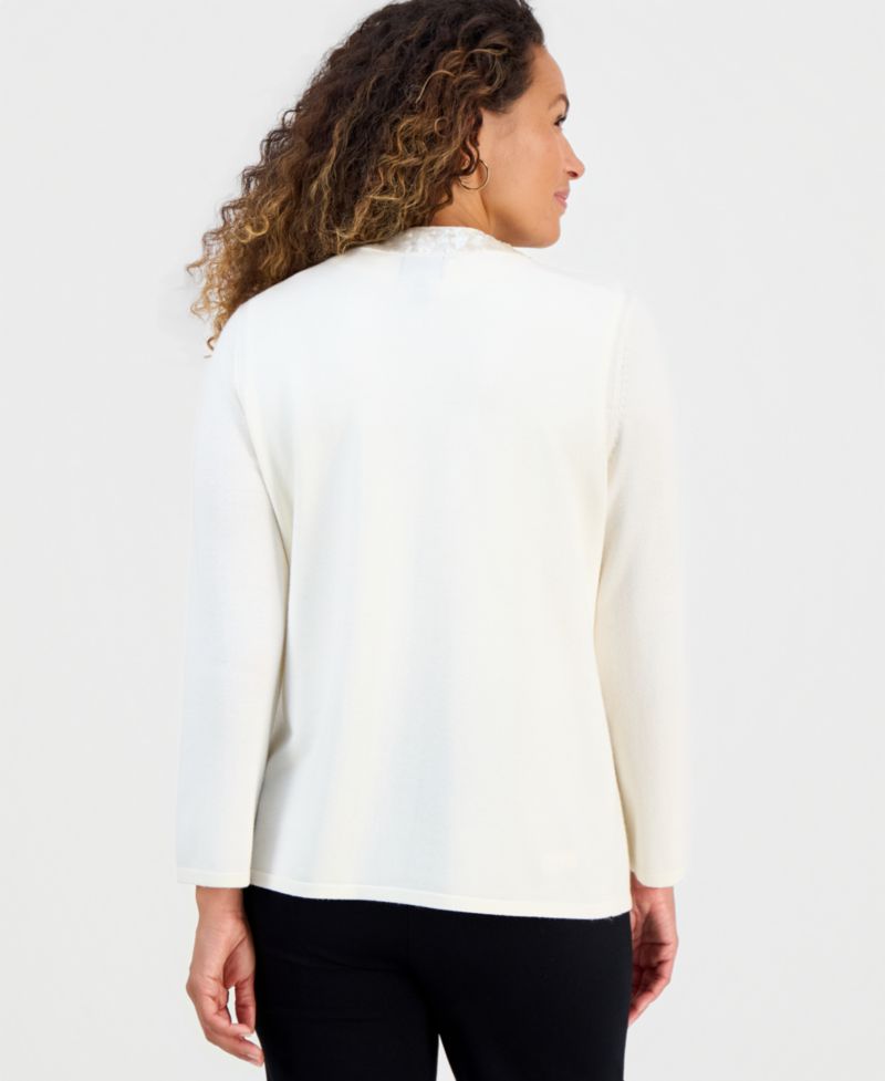 Petite Long-Sleeve Open-Front Embellished Cardigan