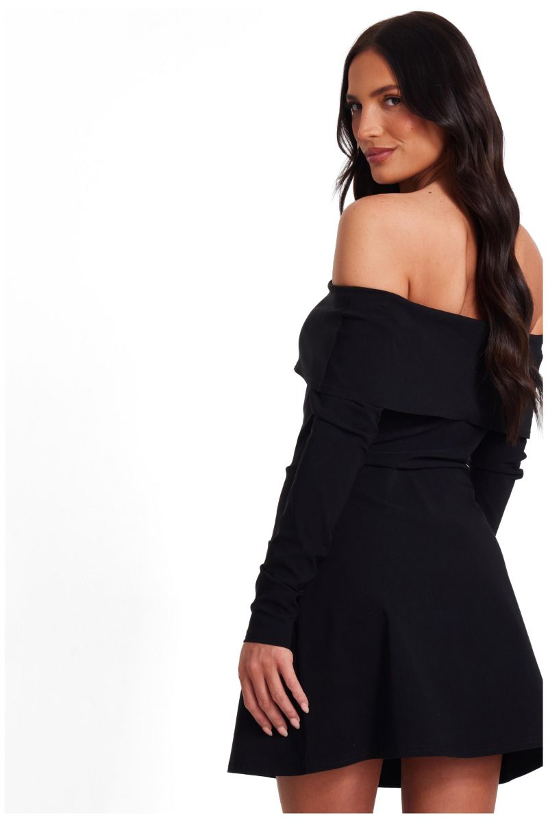 Women's Bengaline Bardot Long Sleeve Mini Dress