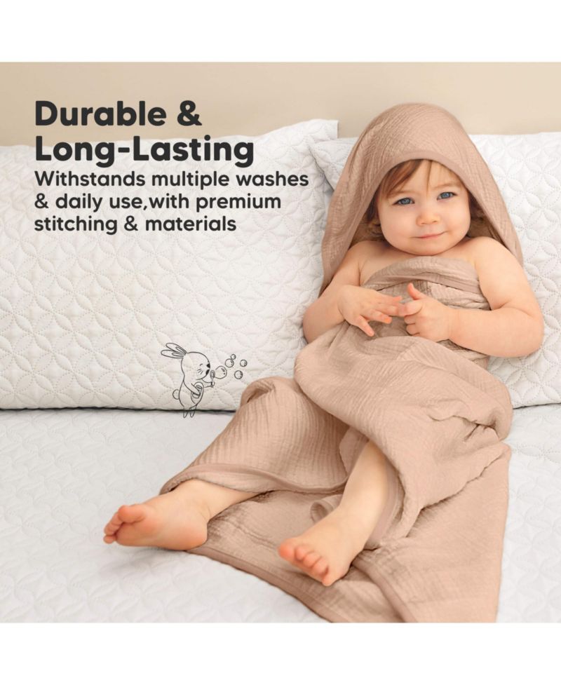 2pk Lyra Muslin Baby Towels with Hoods for Girl, Boy, Soft, Absorbent, Cotton Hooded Baby Bath Towels