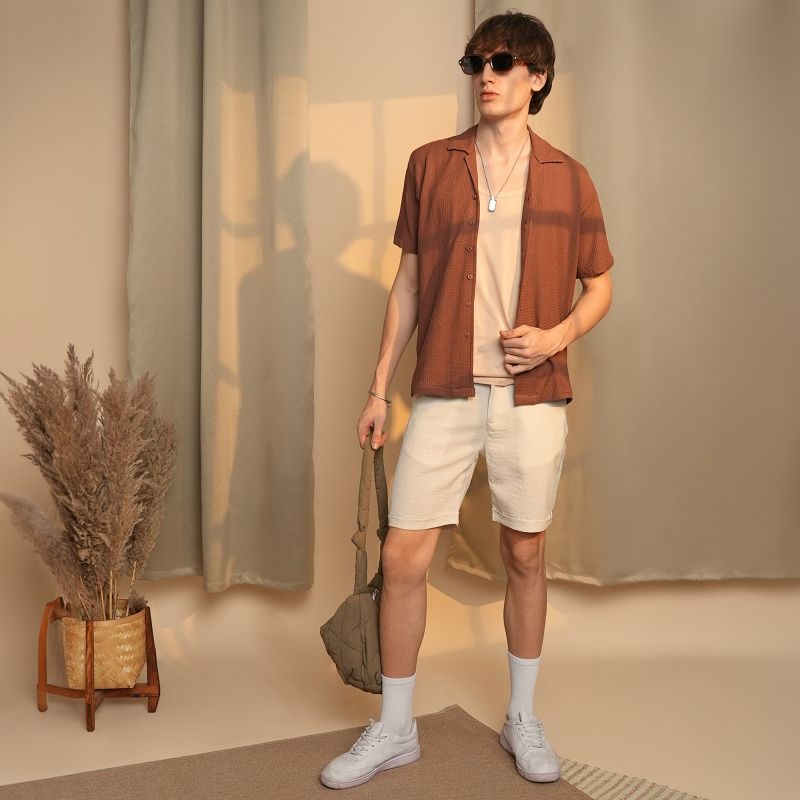 Men's Chocolate Brown Micro Zig-Zag Shirt