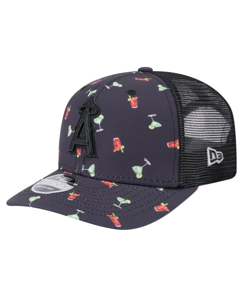 Men's Black Los Angeles Angels Adventure Drinks Pattern 9SEVENTY Stretch-Snap Hat