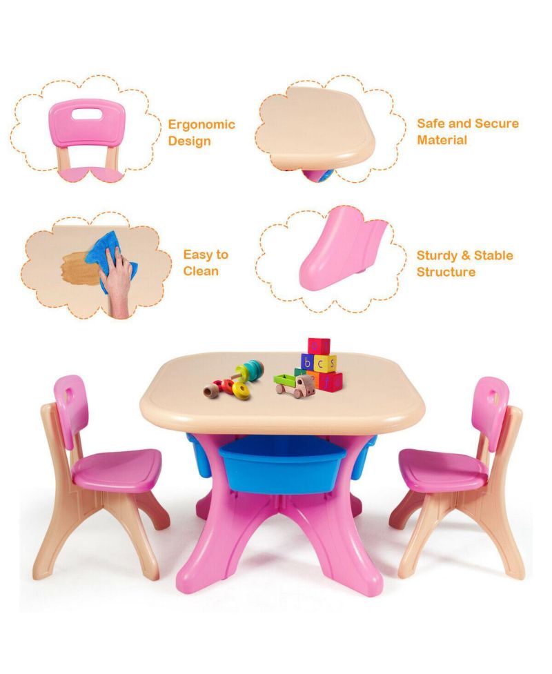 Kids In/Outdoor Plastic Storage Play Table & Chair Set, 3-Piece