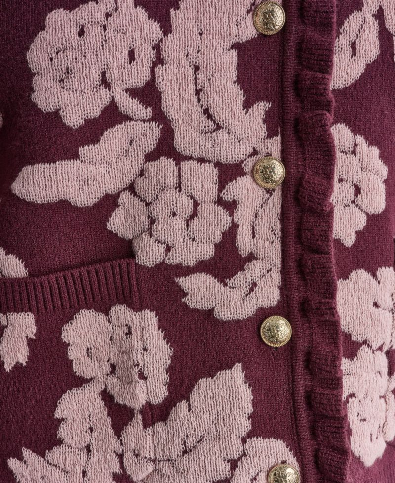 Women's Floral Crew-Neck Cardigan Sweater