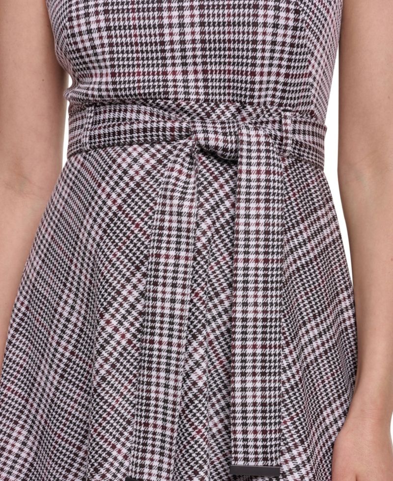 Women's Sleeveless Belted Ponte A-Line Midi Dress