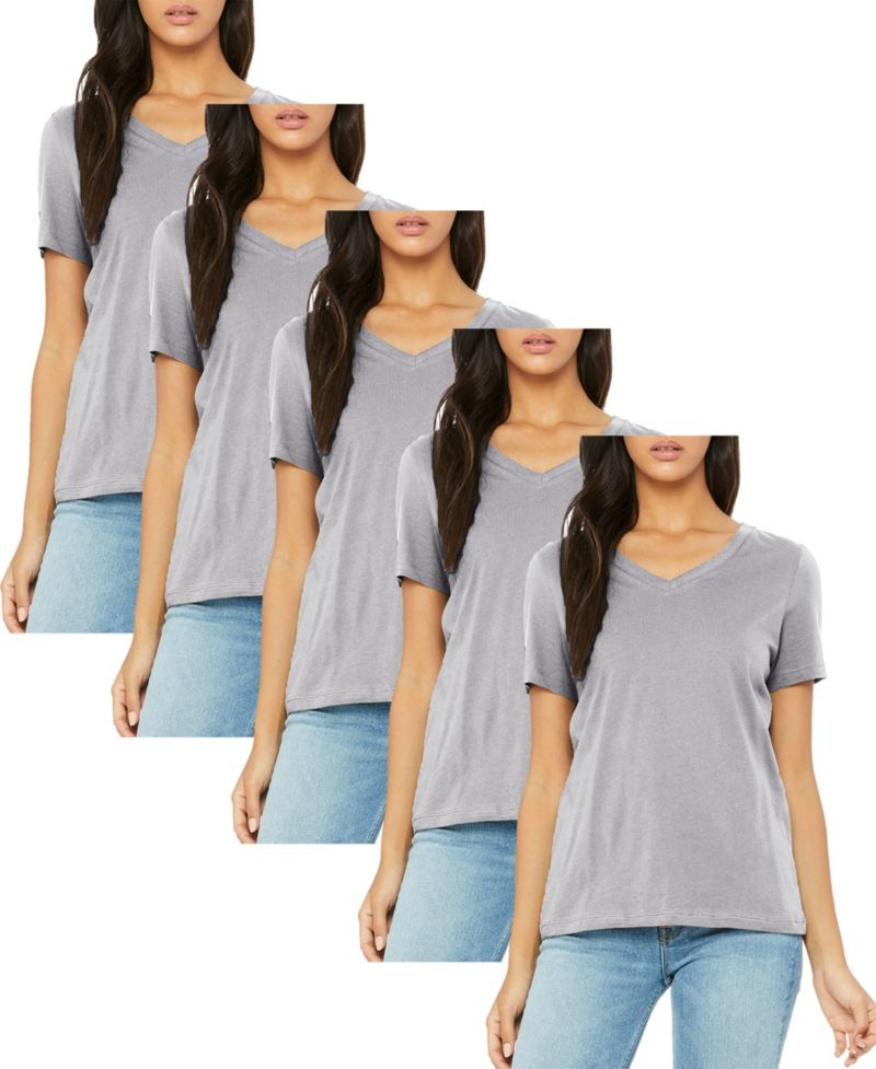 Women's Loose Fit Short Sleeve V-Neck Cotton Stretch Tees-5 Pack