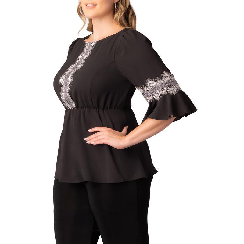 Plus Size Chateau Lace Trim Peplum Top