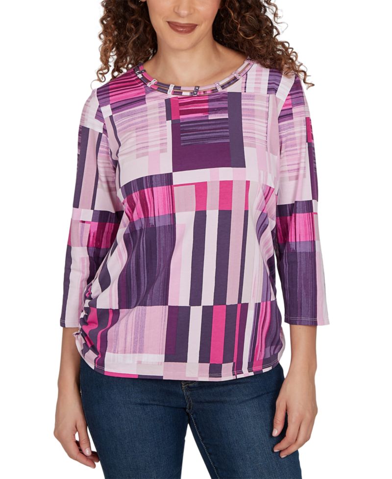 Petite Purple Bars Ruched Sides Top